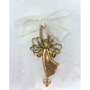 Vintage Rosemary Nelson Angel with Heart Charm & White Bow Christmas Ornament